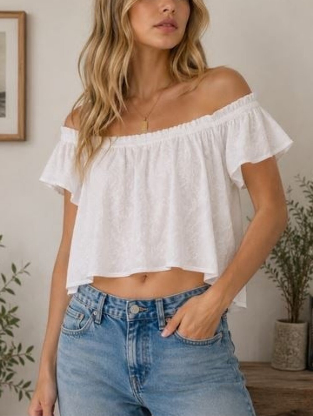 Rue21 White Off-Shoulder Ruffled Crop Top Whimsical Femme Feminine